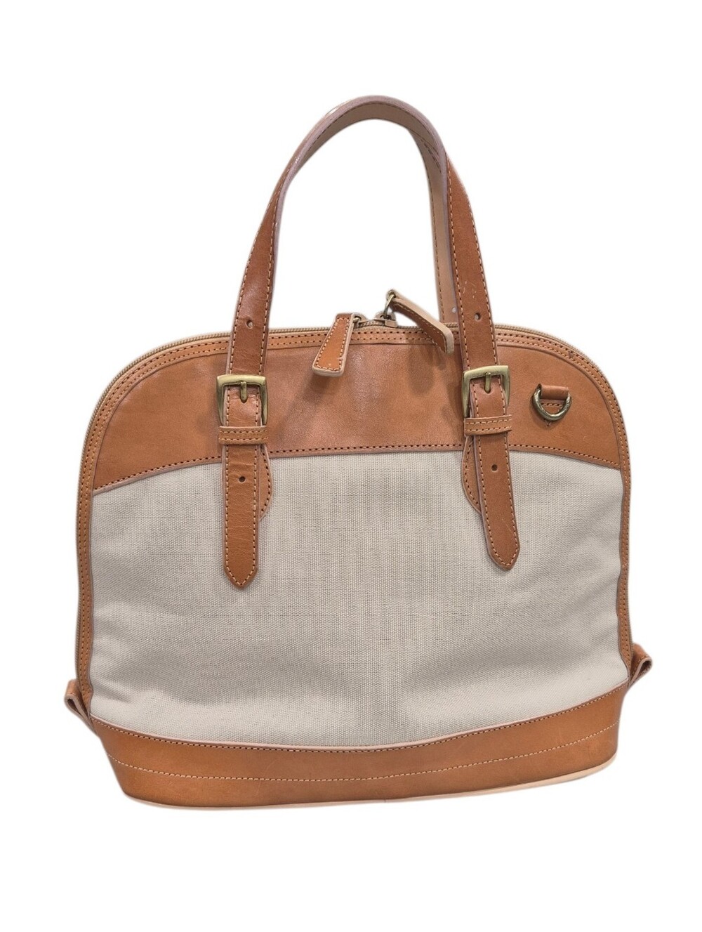 Giani Bernini medium bag beige canvas tan trim full double zipper travel 10x11x5